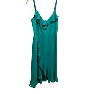 Kensie Ruffle Knee Length Dress Women 8 Green Sleeveless Adjustable Strap V-Neck